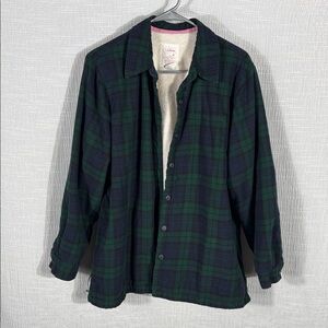 LL Bean Womens Fleece Lined Shacket Plaid Jacket‎ Button Up Outdoor Hiking large